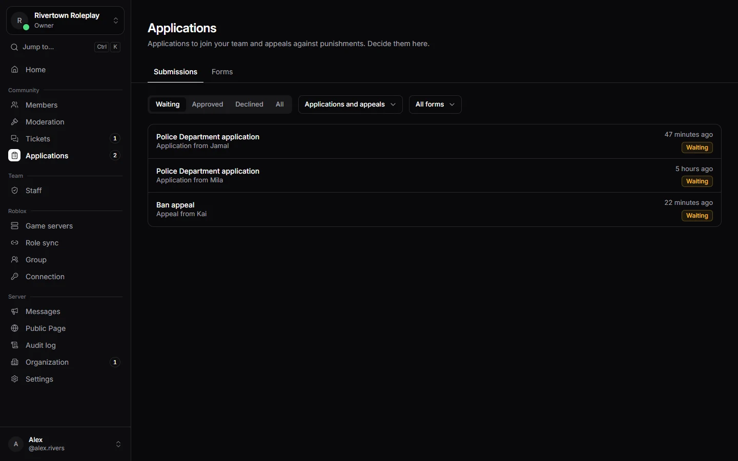The list of applications waiting for a decision