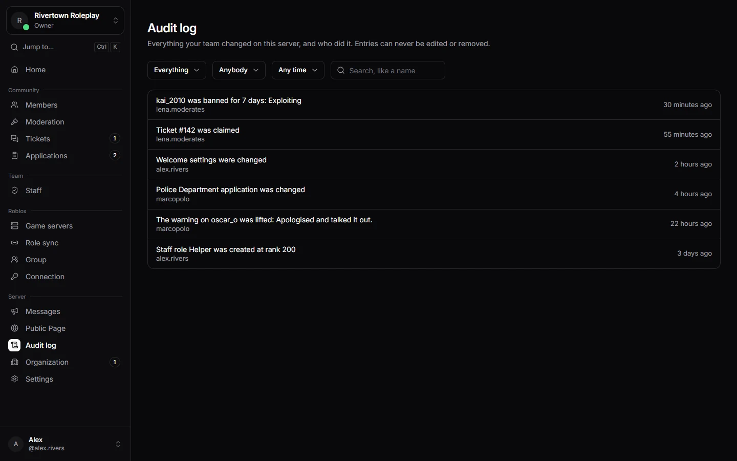 The audit log