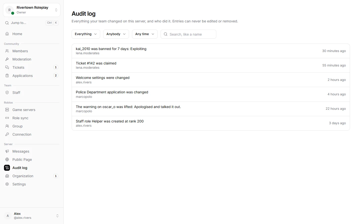 The audit log
