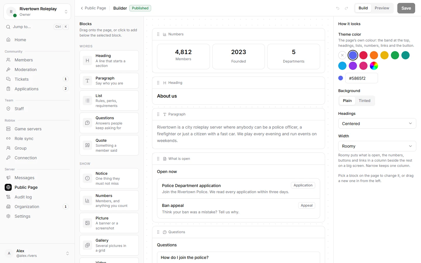 The public page builder