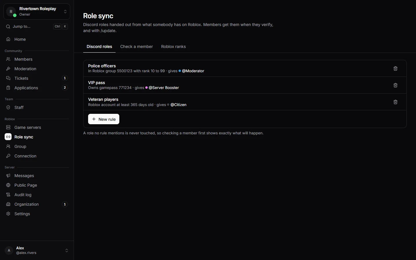 Role sync rules