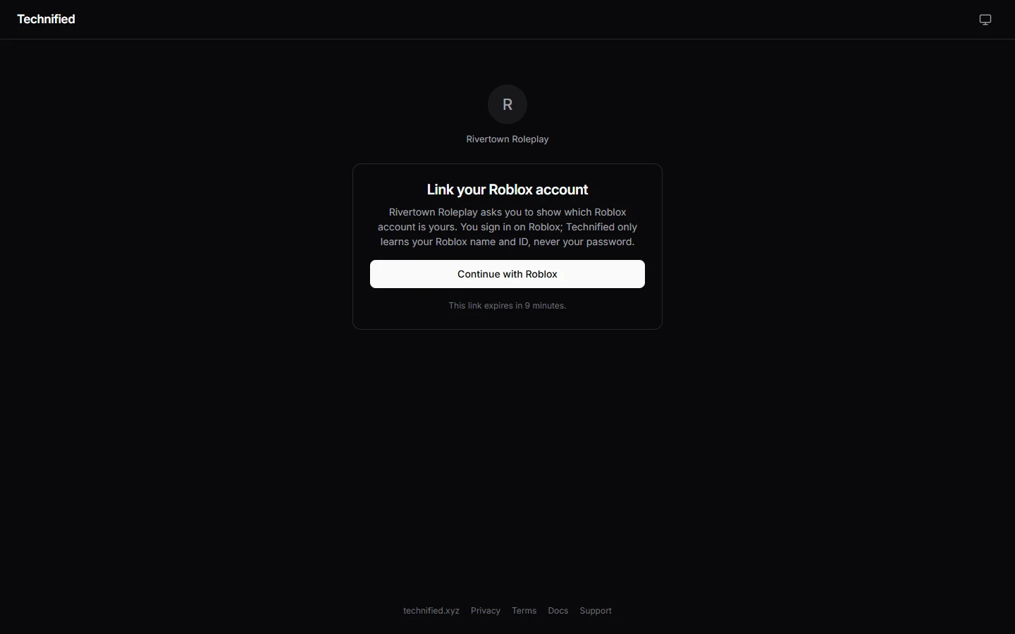 The page that asks you to continue with Roblox