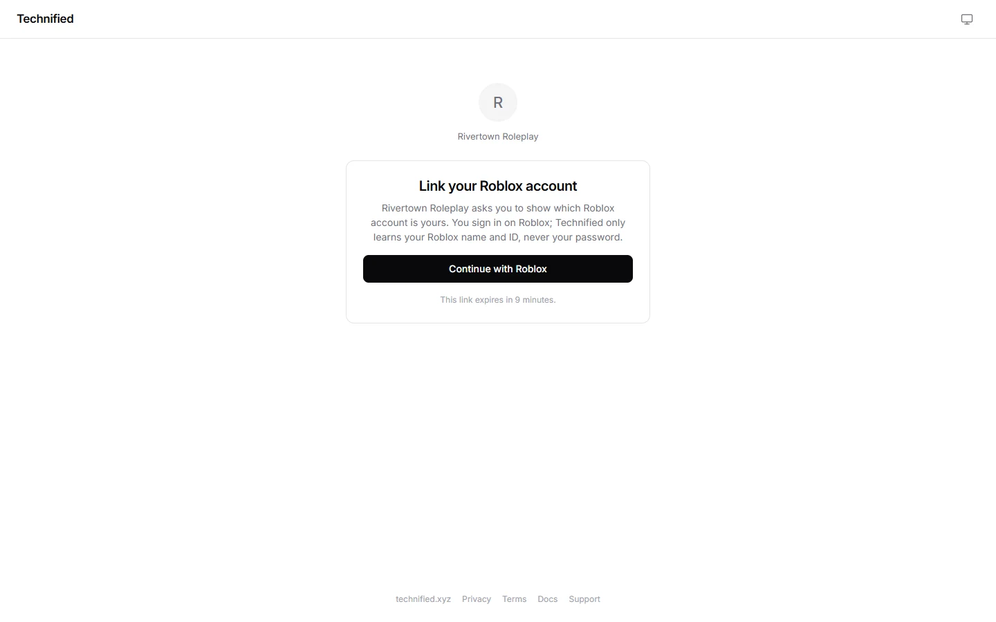 The page that asks you to continue with Roblox