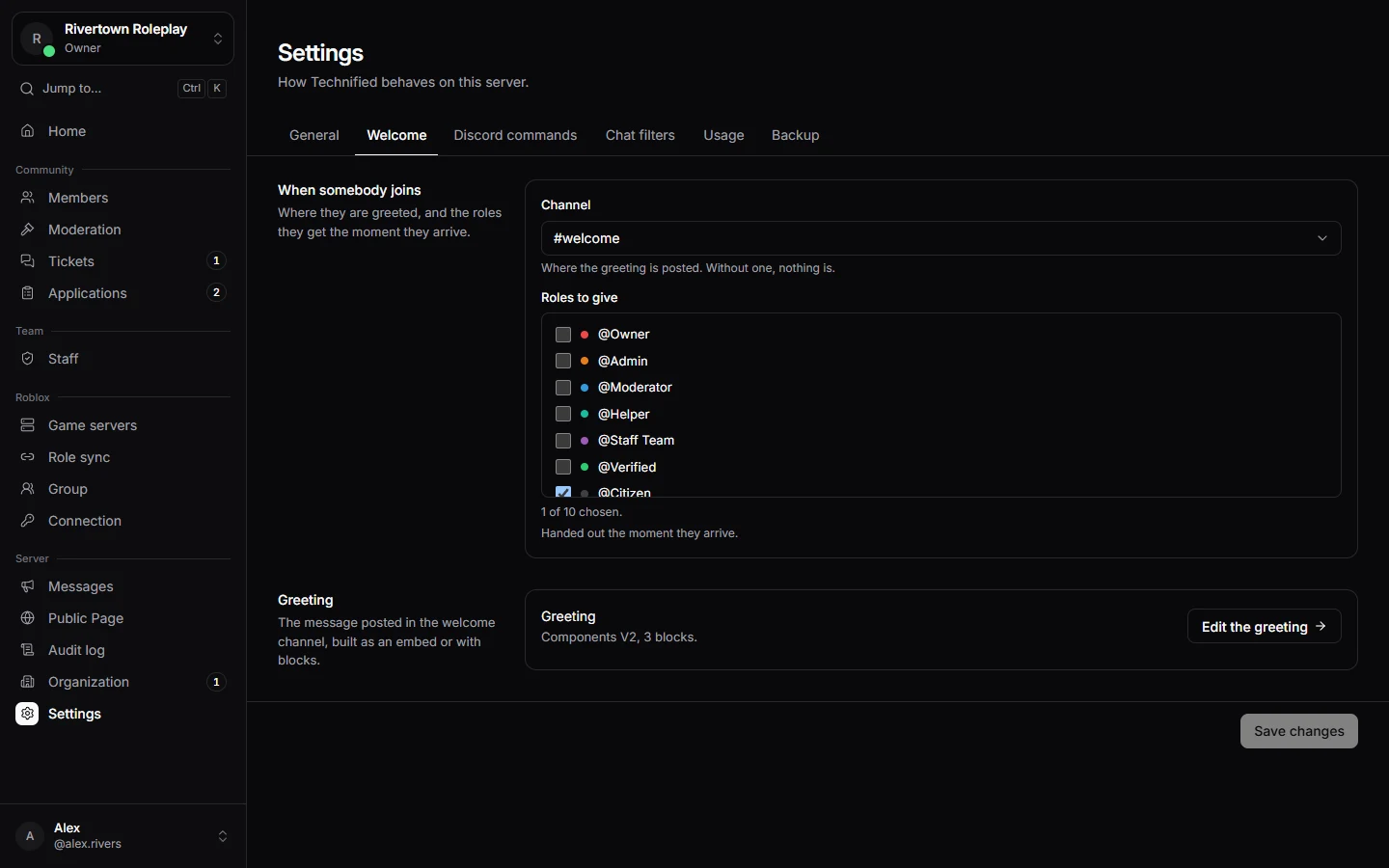 The Welcome tab in Settings