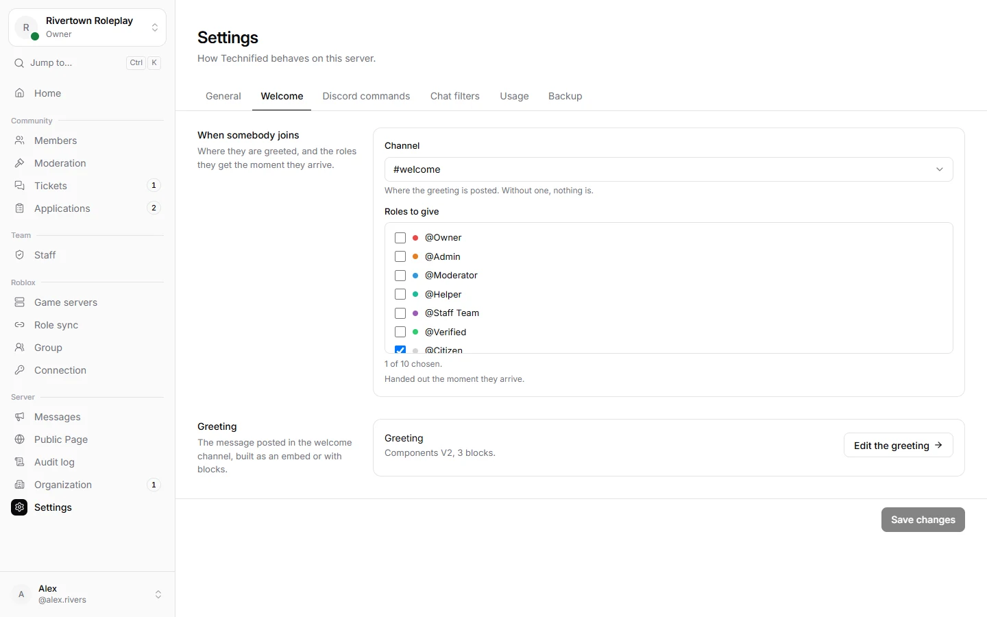 The Welcome tab in Settings